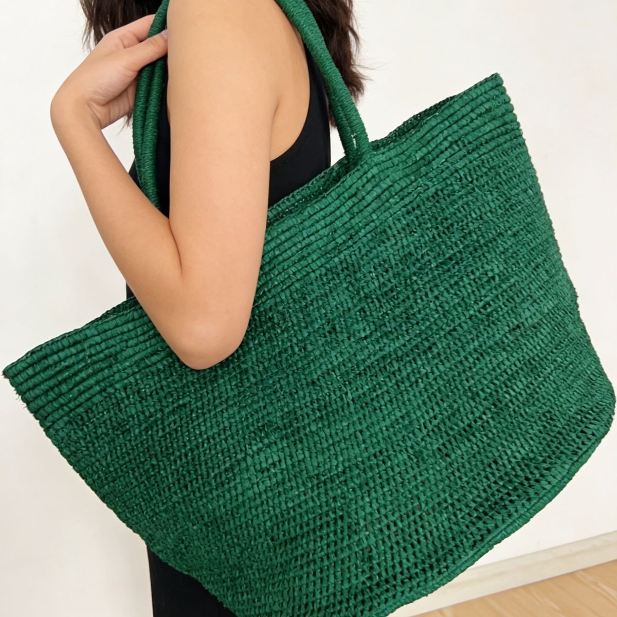 Women Bags Green - Modne naturalne torby ze słomy rafii,