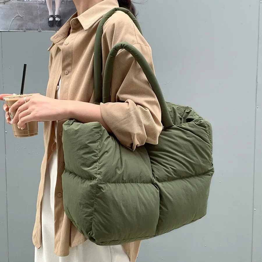 Women Bags Low Price - Wyściełana bawełną duża pikowana damska torba